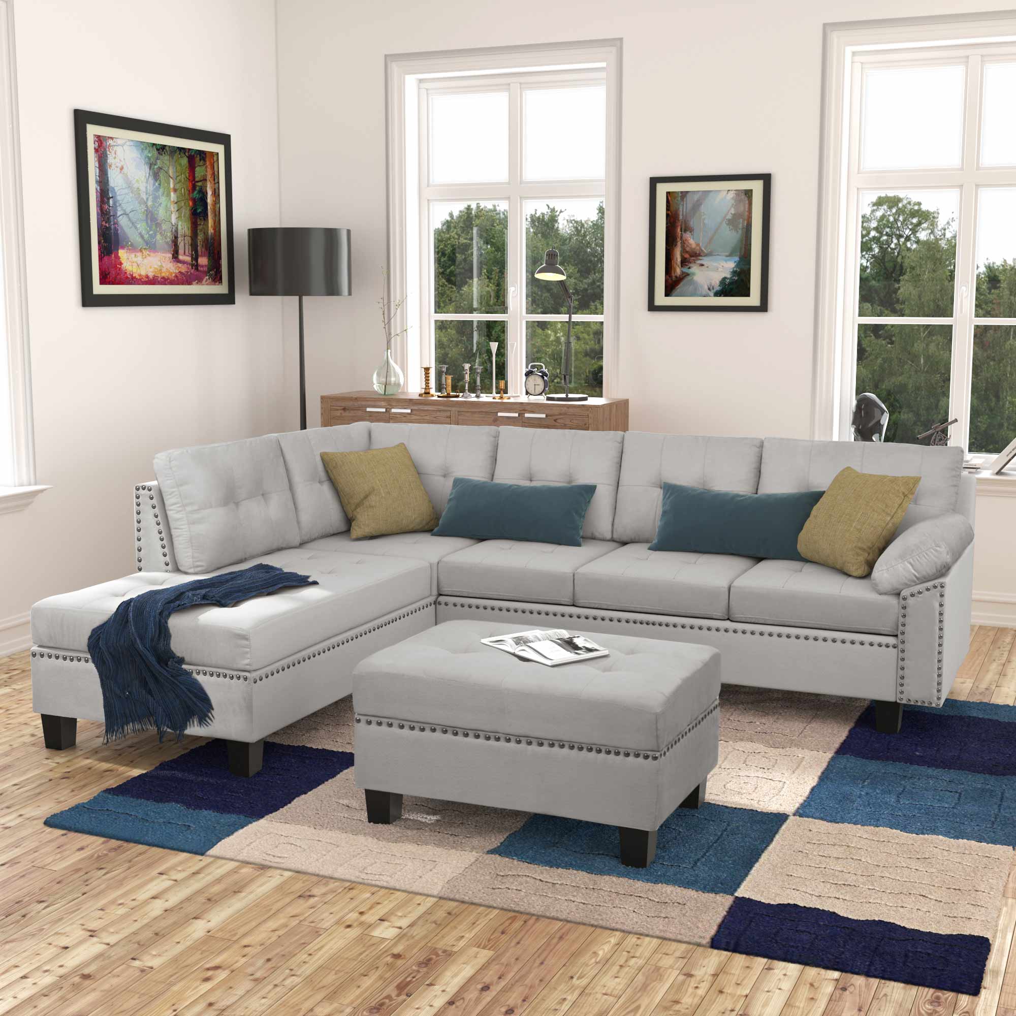 L-Shaped Sectional Sofa Set With Chaise Lounge