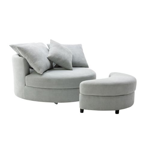 360° Swivel Accent Barrel Chair with Storage Ottoman & 4 Pillows, Modern Linen Leisure Chair Round Accent for Living Room