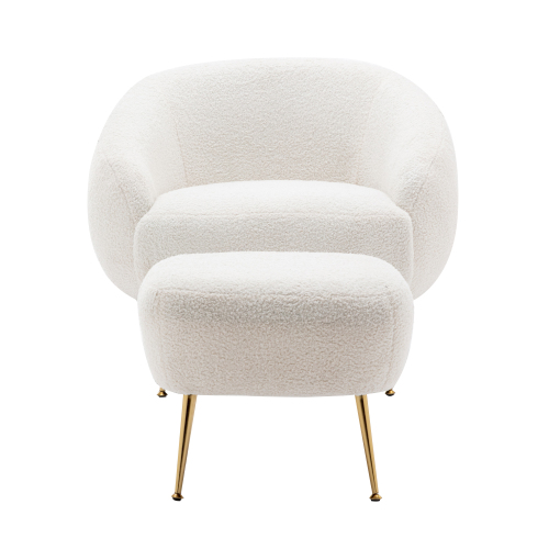 Modern Comfy Leisure Accent Chair, Teddy Short  Plush Particle Velvet Armchair with Ottoman for Living Room